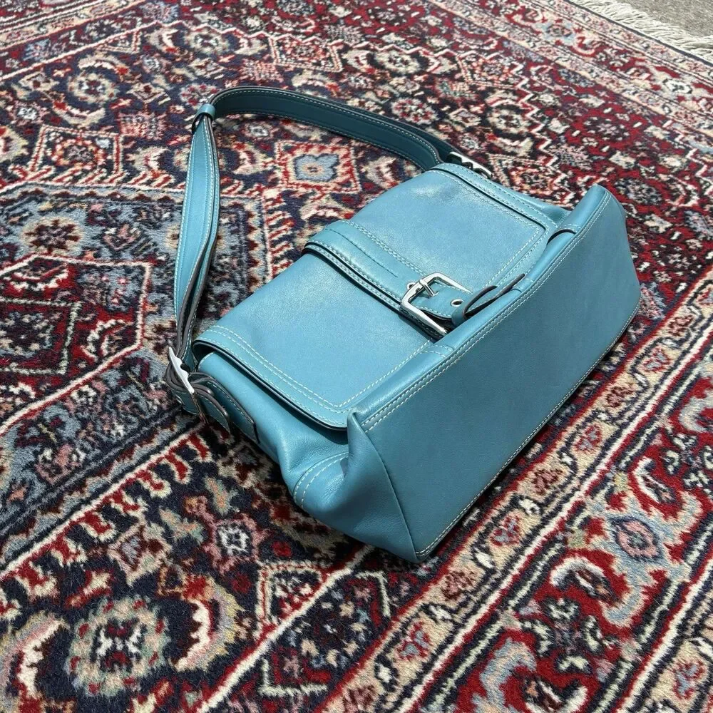 Coach F11196 MEDIUM Vintage Y2K Soho Flap Leather Shoulder Bag Blue